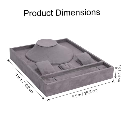 Plateau organisateur de bijoux en velours gris multi-compartiment - 4