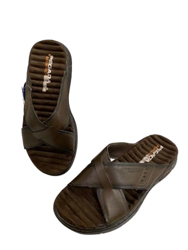 Pegada, CHINELO SLIDE MASCULINO PEGADA 134502 EM COURO PALMILHA AMORTECH SUPER LEVE Cor:Cravo;Tamanh