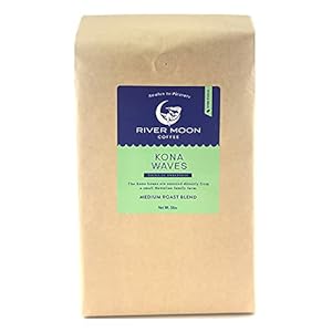River Moon Coffee, Kona Coffee Whole Bean, Medium Roast, 5 lbs, Kona Waves Hawaiian Blend, Sustainably Farmed, 100% Arabica