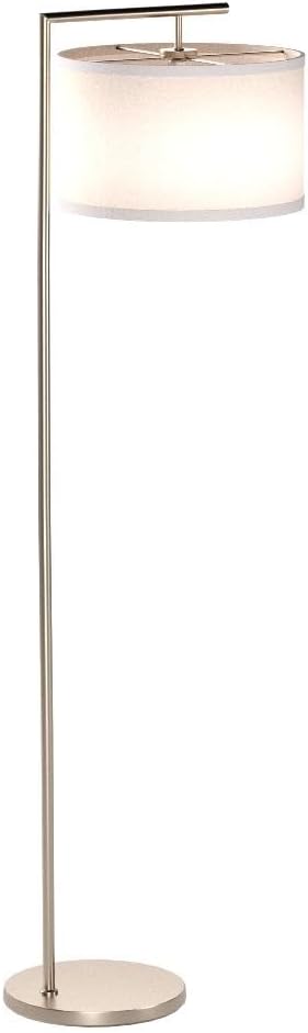 Brightech Montage Modern Floor Lamp - LED Standing Lamp with White Shade and Adjustable Color for Living Rooms & Offices - Tall Corner Bedroom Reading Light for Contemporary Home Decor - Satin Nickel