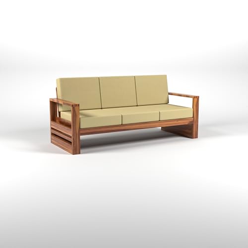 Image of Solid Sheesham Wood 3 Seater Sofa Set - with Pocket Storage Sofa | Elegant Living Room Furniture Wooden Sofa for Timeless Style (Design 20)