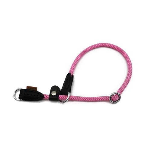 Aiminto Braided Rope Collar, Training Dog Collar, Round Martingale Collar, Slip Collar with Adjustable Stopper and Slidable Stop Ring - Ideal for Small Dogs (S(6mm) - 35cm Long, Pink)