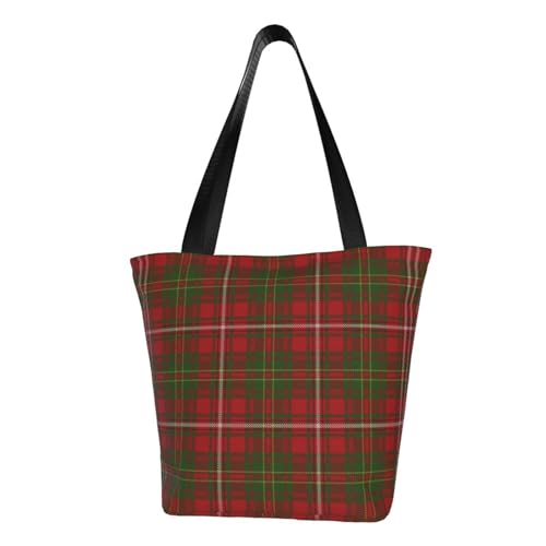 Scottish Clan Hay Red Green Tartan Reusable Zippered Shoulder Bag, Stylish Polyester Tote With Wide Handle & Inner Pocket, Lightweight Durable Shopping & Travel Bag