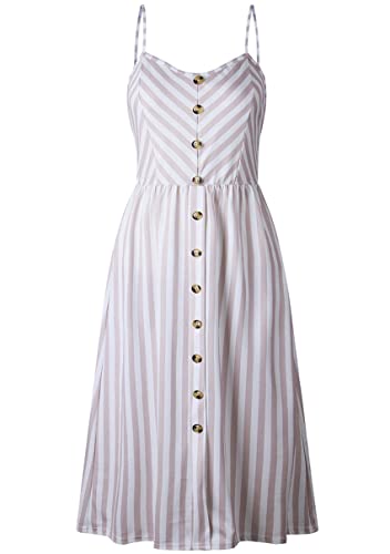 Image of YMING Womens Summer Spaghetti Strap Dresses Button Down Floral Sundress High Waist Swing Midi Dress with Pockets
