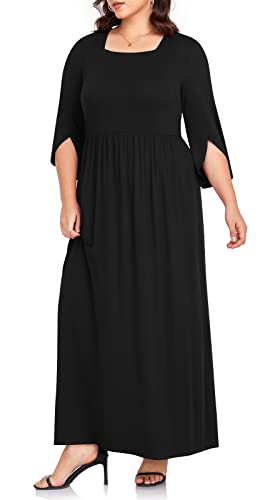 TAOHUADAO Women's Summer Plus Size Dresses Square Neck Ruffle 3/4 Sleeve Casual Maxi Dress2