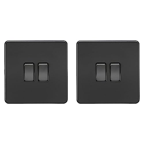 Knightsbridge SF3000MBB Screwless 2G 2-Way Switch Rockers, 230 V, Matt Black (Pack of 2)