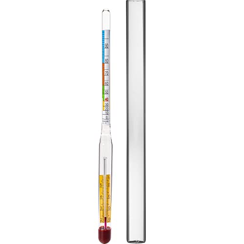BROWIN® 405554 Éthylotest avec thermomètre, affichage du taux d'alcool de 0 à 95% | pour alcool pur | tube à essai | standard