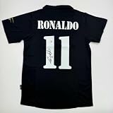 Autographed/Signed Ronaldo Nazario Real Madrid Black Soccer Jersey Beckett BAS COA