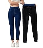 heipeiwa Women's Fleece Lined Jeans Winter Jeggings Thermal Flannel Lined Tummy Control High Waisted Pull on Skinny Jeans