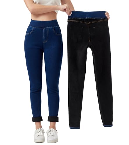 heipeiwa Women's Fleece Lined Jeans Winter Jeggings Thermal Flannel Lined Tummy Control High Waisted Pull on Skinny Jeans