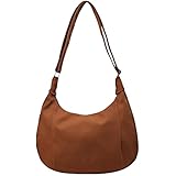 [OLFILMD] レディース メンズ 大容量 キャンバス ショルダーバッグ 無地 クロスボディ 調節可能ストラップ ハーフムーン ジッパー付き (ブラウンです)
