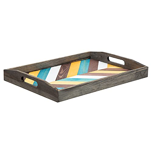 Exoliry Multicolor Rustic Stone Gray Rectangular Wood Serving Tray Cutout Handles Chevron Arrow Pattern Decorative Tray Breakfast Coffee Party Banquet Home Kitchen Ottoman Office Document Holder #TOP1
