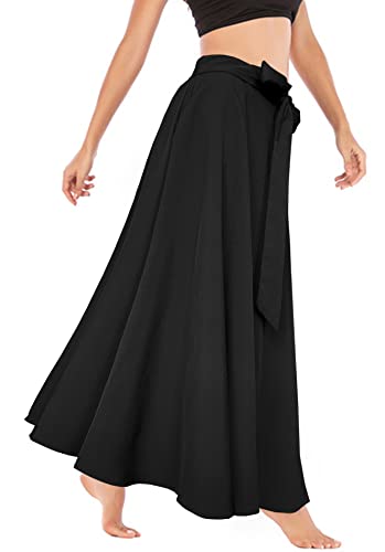 Afibi Women's High Waist Skirt Tie Front A-Line Flowy Long Maxi Skirts with Pockets3