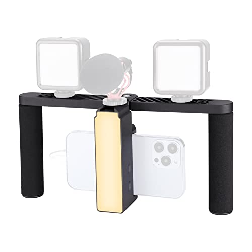 Jusmo Smartphone Video Rig With Foldable Handle, Iphone Video Stabilizer Handheld Kit W Dimmable Led Light For Videomaker/Filmmaking/Videography/Vlogging With 3 Cold Shoe For Most Cellphone #TOP25