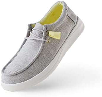 COLORSTY Women's Loafers Comfortable Slip On Shoes Lace-Up Sneakers Lightweight Arch Support Walking Non-Slip Canvas Casual Boat Shoes Grey