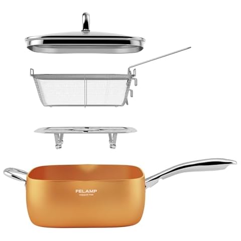 All in One Copper Pan 9.5-Inch Nonstick Deep Fry Pan Cover