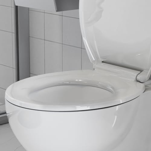 Round Toilet Seat, Slow Close Toilet Cover Seat for Easy Clean and Stain-Resistant, Plastic Toilet Seat With Cover, Quick-Release Hinges and Quick-Attach Hardware,White (2 Piece)