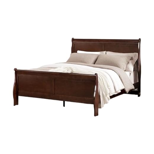 Benzara RYLA Queen Size Bed- Sleigh Panel Headboard- Dark Cherry Brown Solid Wood