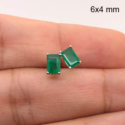 Lab Created Emerald Cut Russian Emerald Stud Earrings In 14K White Gold Availabe In 5X3Mm - 9X7Mm (6X4Mm - 0.93-1.01 Cts) #TOP5