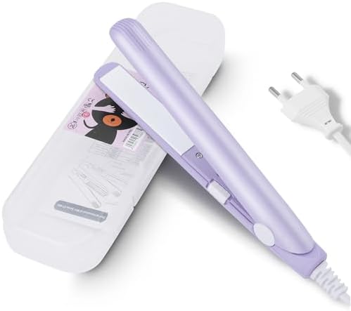 Mini Short Hair Straightener, 2 in 1 Mini Hair Straightener Travel Beauty Heating Flat Curling Iron Pink EU Plug L Ceramic Tourmaline Plate (Purple)