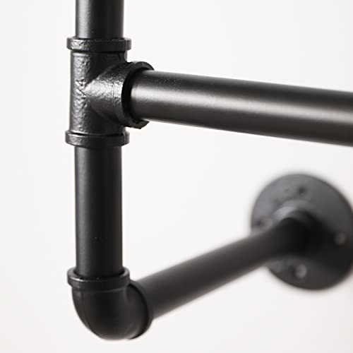 Industrial Clothing Racks Garment Racks – Wall Mounted Pipes Clothes Racks With Four Hanging Rods, Heavy Duty Garment Racks, Industrial Steampunk Closet Organizer Hall Tree (Metal Pipes-Black) #TOP2