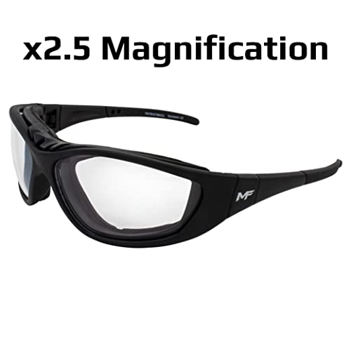 Mf Eyewear Patriot Padded Bifocal Motorcycle Riding Safety Glasses Black W/Clear Lens +2.5 Magnification Z78.1+ Glasses Convert To Goggles #TOP2