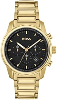 BOSS Chronograf kwarcowy zegarek dla mężczyzn z bransoletką ze stali nierdzewnej w kolorze złotym - 1514006, Czarny, bransoletka