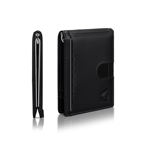 Kingly Cash Clip Slim Leather Wallet for Men with RFID Blocking & Money Clip - Minimalist Front Pocket Bifold Wallet Holds 12 Cards - Secure Card Holder with Easy Access Pull Tab