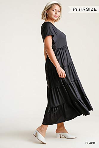 Umgee Women's Folded Sleeve Tiered Maxi Dress (Small, Black) #TOP1