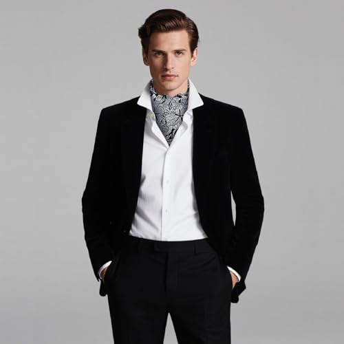 Image of DiBanGu 3PCS Ascot Ties for Men Wedding Jacquard Woven Silk Ascot Cravat for Men Cravat Tie and Pocket Square Set