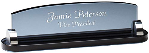 Executive Gift Shoppe | Personalized Smoked Glass Desktop Name Plate with Custom...