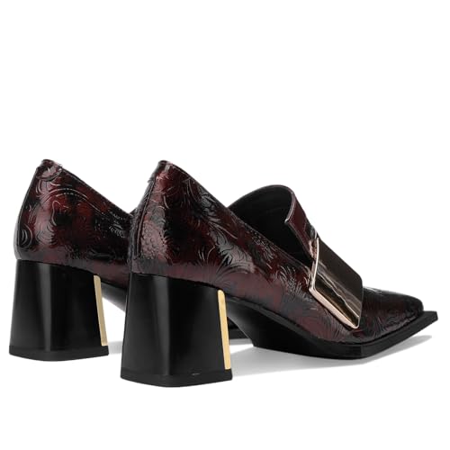 Image of Loafers for Women Patent Leather Buckle Square Toe Chunky Block Dress Slip On Wide Casual Comfortable Dressy High Heels Ladies Comfort Moccasins Elegantes 2 Inch Shoes