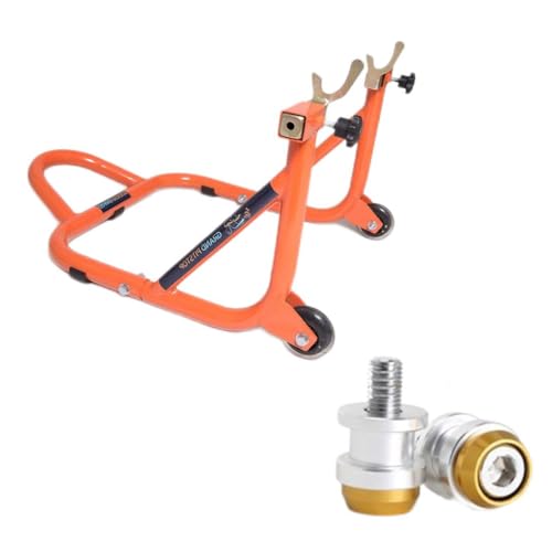 Image of GrandPitstop Rear Paddock Stand with Swing Arm Slider Spool Bobbin M8 (Black and Orange)