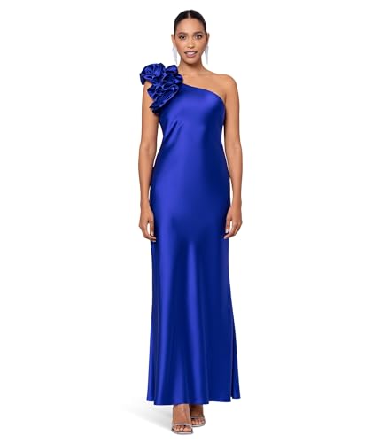 Xscape Women's THS Long Satin is Sure to Be a Showstopper at Any Event with The Carefull Crafter Ruffle Shoulder