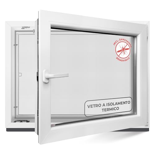 Finestra per cantina, 60 x 40 cm, 2 vetri – Finestre in plastica 60 mm profilo – DIN destro – L x A: 600 x 400 mm perfetto per finestre casette da giardino, finestre del garage e cantina con sistema a
