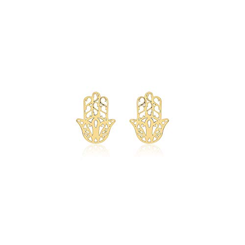 Boucles d'oreilles femme or jaune 9 ct hamsa puces d'oreilles main de fatma