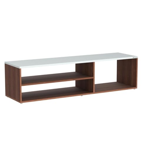 وحدة تلفزيون سكايلر/ حامل تلفزيون/ دولاب ورفوف للتخزين والعرض بهيكل مصنوع من خشب معالج هندسيا من ريدوود (أبيض جوزي) - مناسب للتلفزيونات حتى 52 بوصة