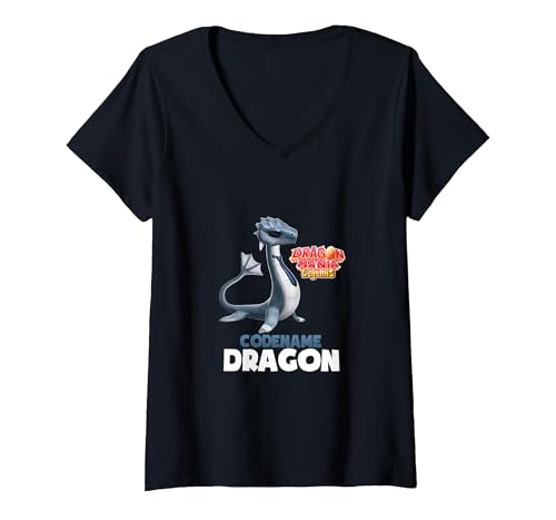 Dragon Mania Legends Codename Dragon V-Neck T-Shirt, Women, Black, XXL