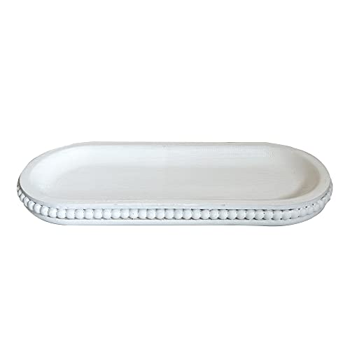 dwellington Wooden Farmhouse Decorative Tray, 12in Rustic Beaded Tray for Living Room Decor, Kitchen Table Décor, Oval Coffee Table Serving Tray (White) by dwellington - Image 5