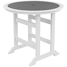WILLIAMSPACE Patio Bar Table, Height Outdoor Round Bar Table with 1.96" Umbrella Hole, Weather Resistant and Waterproof, Counter Dining Table for Kitchen Outside White+Grey
