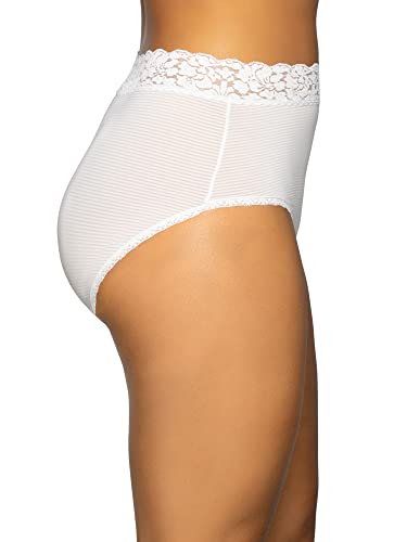 Vanity Fair Womens Flattering Lace Panties Underwear, Brief - 3 Pack White/White/White Stripe, Large Us #TOP1