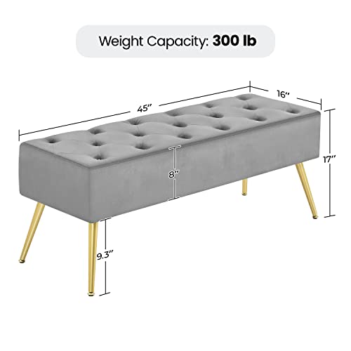 Topeakmart Dining Room Bench, Button-Tufted Dining Bench For Kitchen, Upholstered Dining Bench, Dining Room Bench With Gold Metal Base For Kitchen Living Room Entryway Gray #TOP2