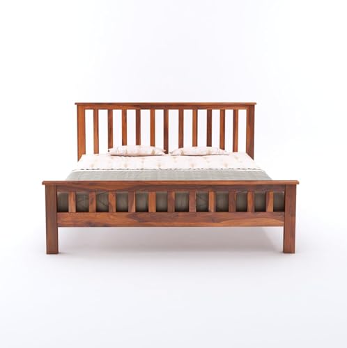 Image of SANKAT MOCHAN Industries Solid SHEESHAM Honey Brown Wooden Queen Size Bed Double Bed Furniture for Bedroom, Living Room, Home & Hostel (Honey Finish) Matters Size (5 * 6) (Double)