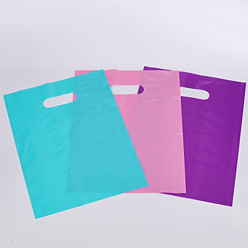 150 Pcs Glossy Merchandise Bags, 1.5 Mil Pink Blue Purple Plastic Retail Shopping Bags withe Die Cut Handle for Business, Boutique, Gifts and Tradeshows (9X12 Inch) - Thumbnail 2