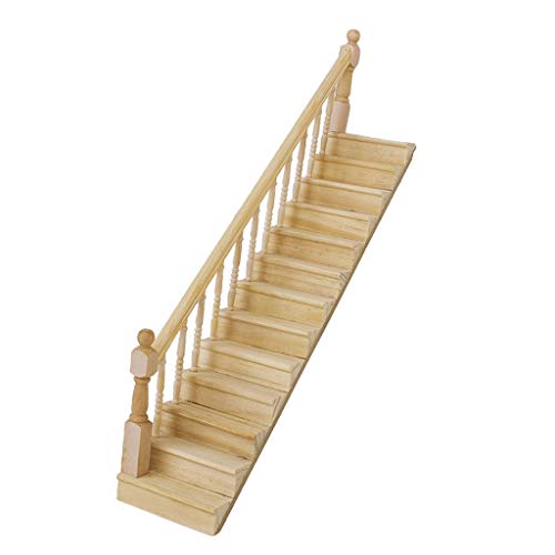 CuteExpress Miniature Stairs 1:12 Wooden Handrail DIY Staircase Dollhouse Accessories Pre-Assembled Steps Model (Left-Handrail)