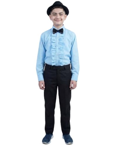 Image of BookMyCostume Ballroom Western Dance Costume for Kids - Includes Frill Shirt, Black Pant, Hat & Bow Tie Set | Fancy Dress Outfit for Stage Performance, Themed Parties, Annual Day & Birthday Events