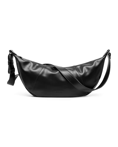 Expatrié Handtasche Damen Schwarz - Alba - Stilvolle Croissant Schultertasche - Halbrunde Crossbody Bag aus Veganem Leder - Wasserabweisend