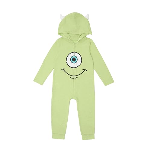 Disney Pixar Monsters Inc Dress Up to Play Zip-Up Hooded Coverall for Kids with 3D Horns Mike Wazowski (Green 4T)