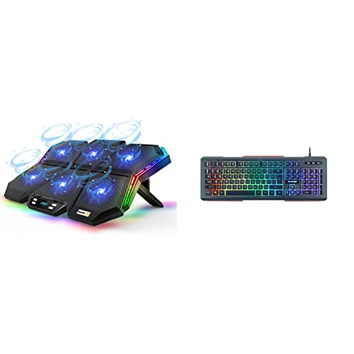 Image of Cosmic Byte Meteoroid RGB Laptop Cooling Pad with 6 Fan Upto 17 inch laptops (Black /Blue) & CB-GK-02 Corona Wired Gaming Keyboard, 7 Color RGB Backlit with Effects, Anti-Ghosting (Black)