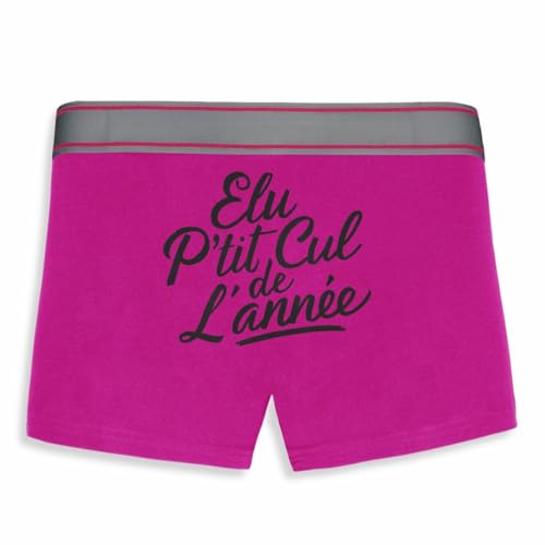 La French Touch Boxer Homme Humour Élu p'tit Cul de l'année - Imprimé en France - Caleçon Homme Drole et Rigolo - Cadeau Humour Anniversaire Original (Rose, L)